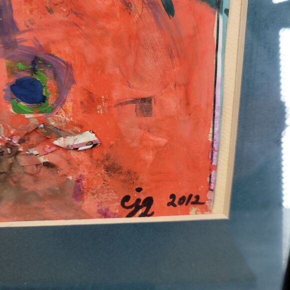 Abstract Mixed Media Collage Art Paint Pencil Drawing Original Signed Frame - Picture 4 of 14